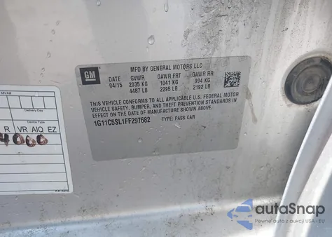 2015 Chevrolet Malibu 1Lt from USA, damaged, VIN 1G11C5SL1FF297682